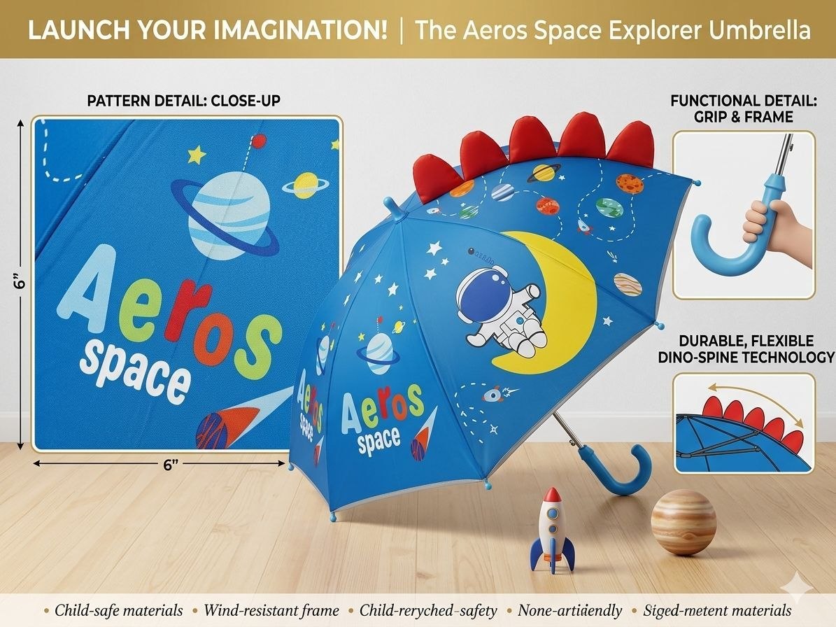 Kids 3D Cartoon Umbrella - SPACE