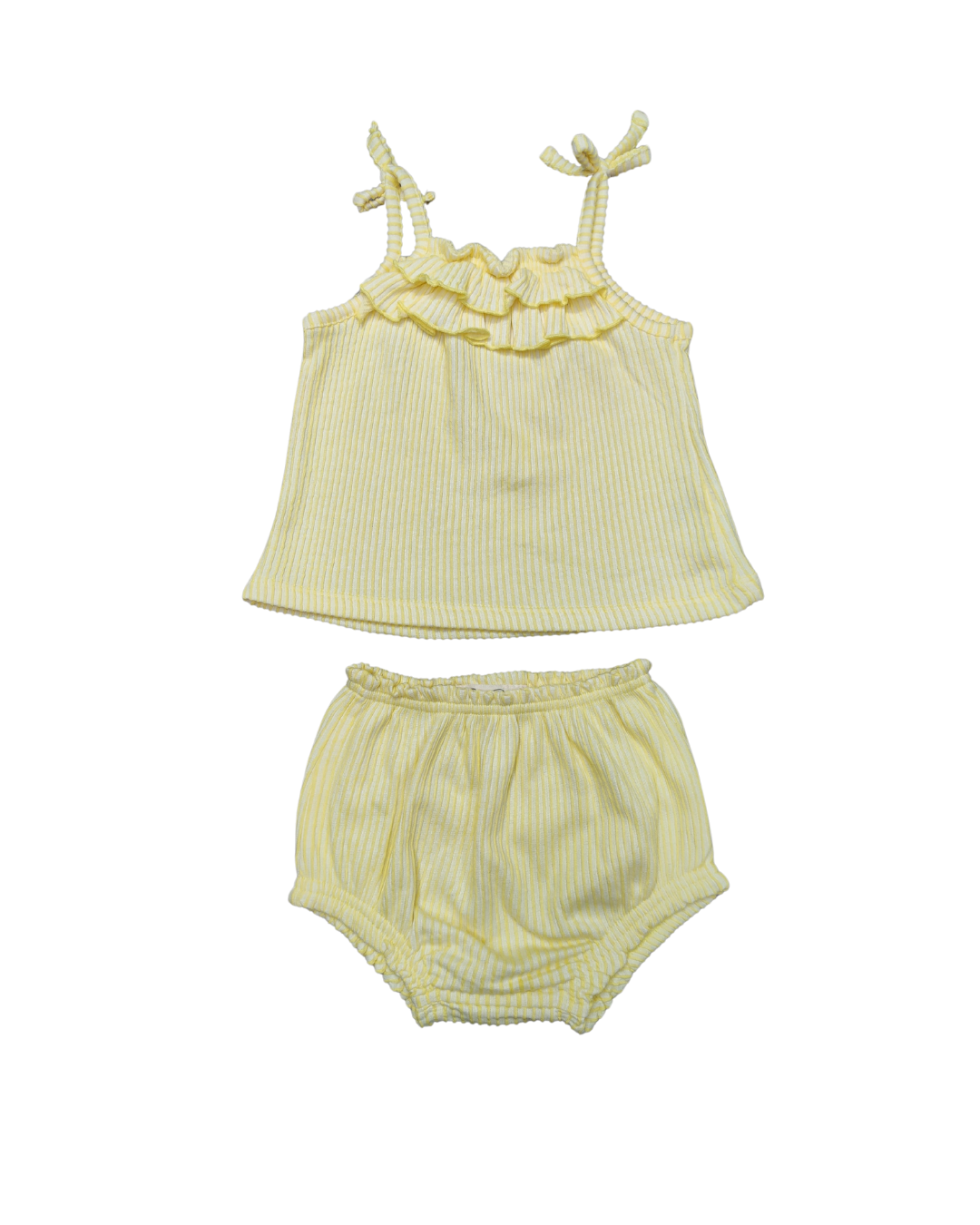 (YELLOW) Baby Girls Ruffled Sleeveless Top and Bloomer Set, Summer Casual Outfit