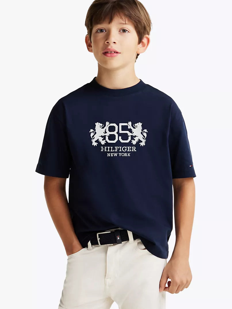 TOMMY KIDS UNISEX ROUND COLLAR BLACK TEE
