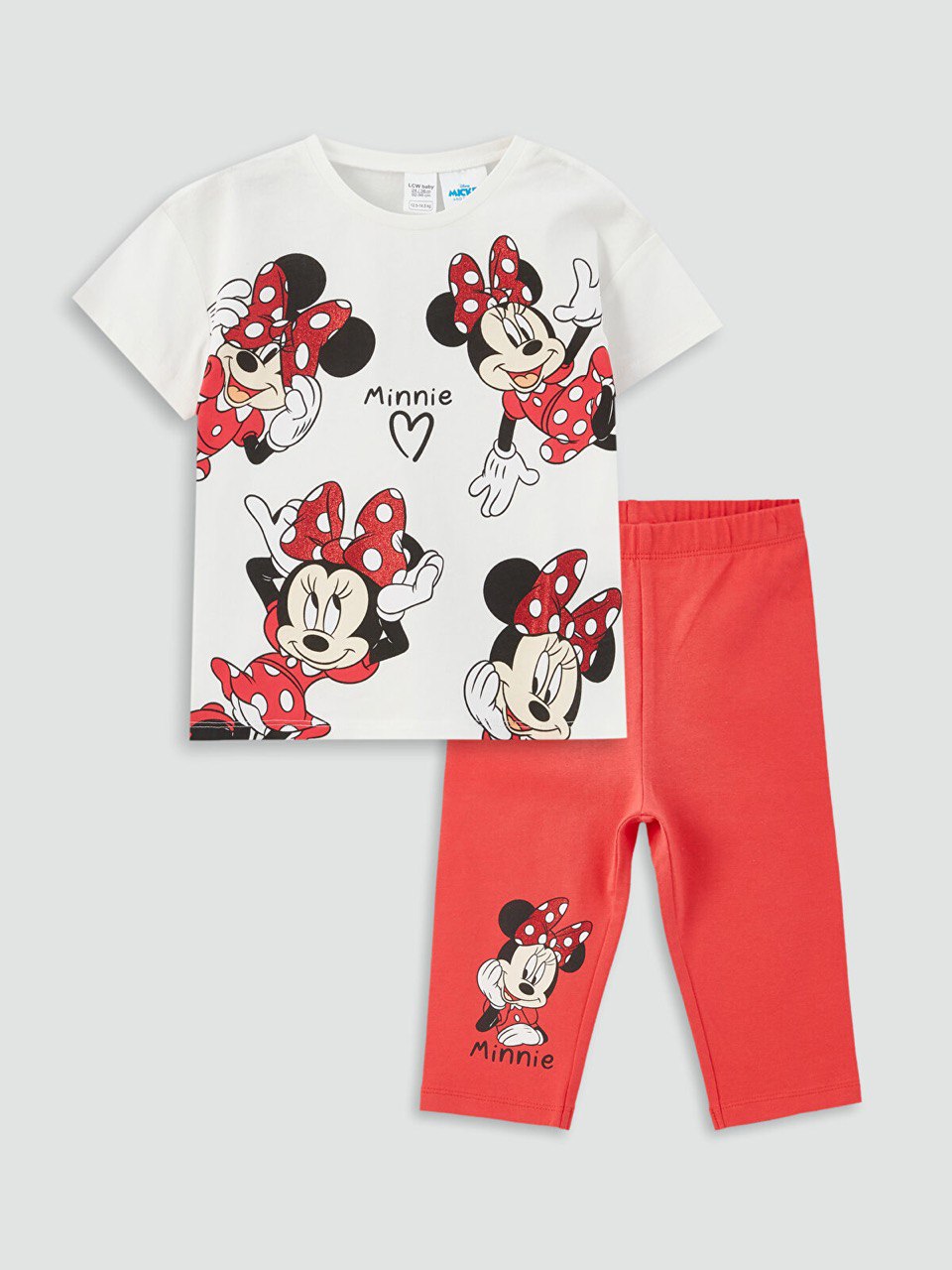 Crew Neck Minnie Mouse Printed tee with cycling Short