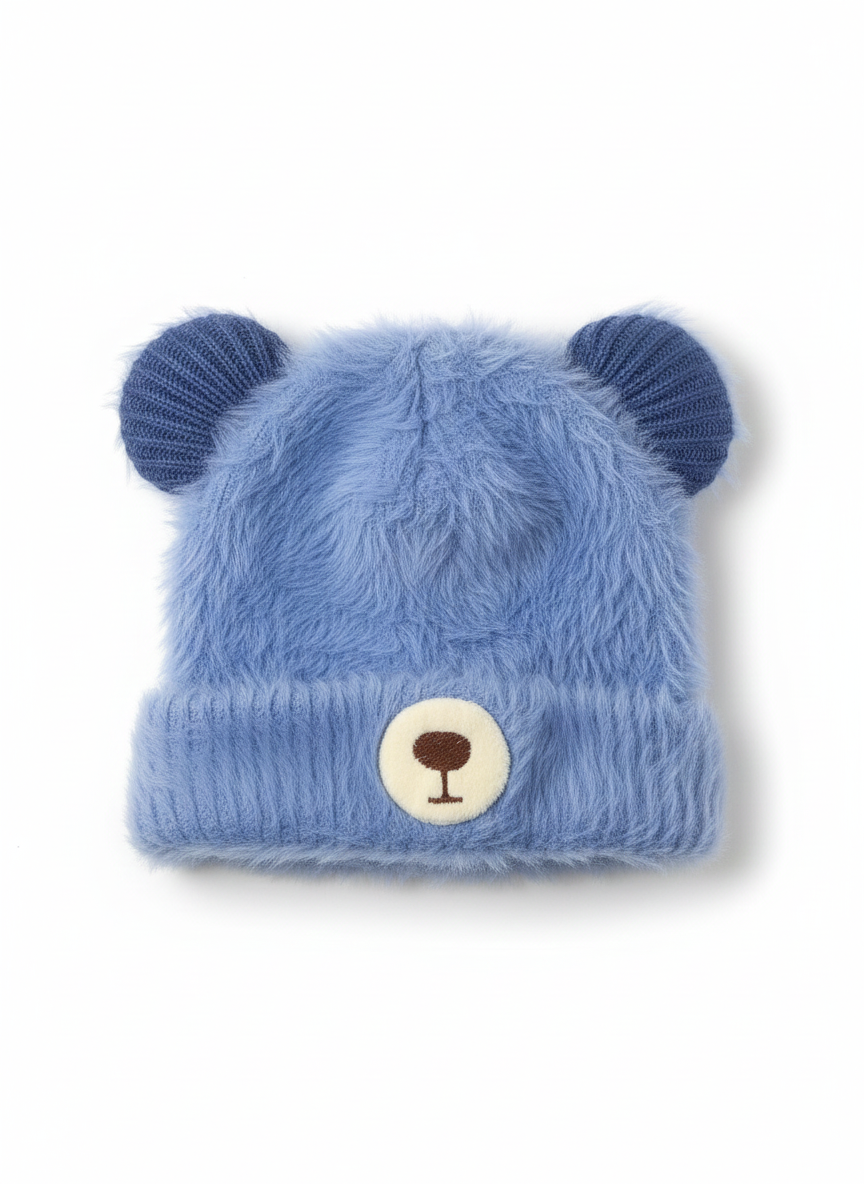 Blue & White Bear Ear Fleece Cap