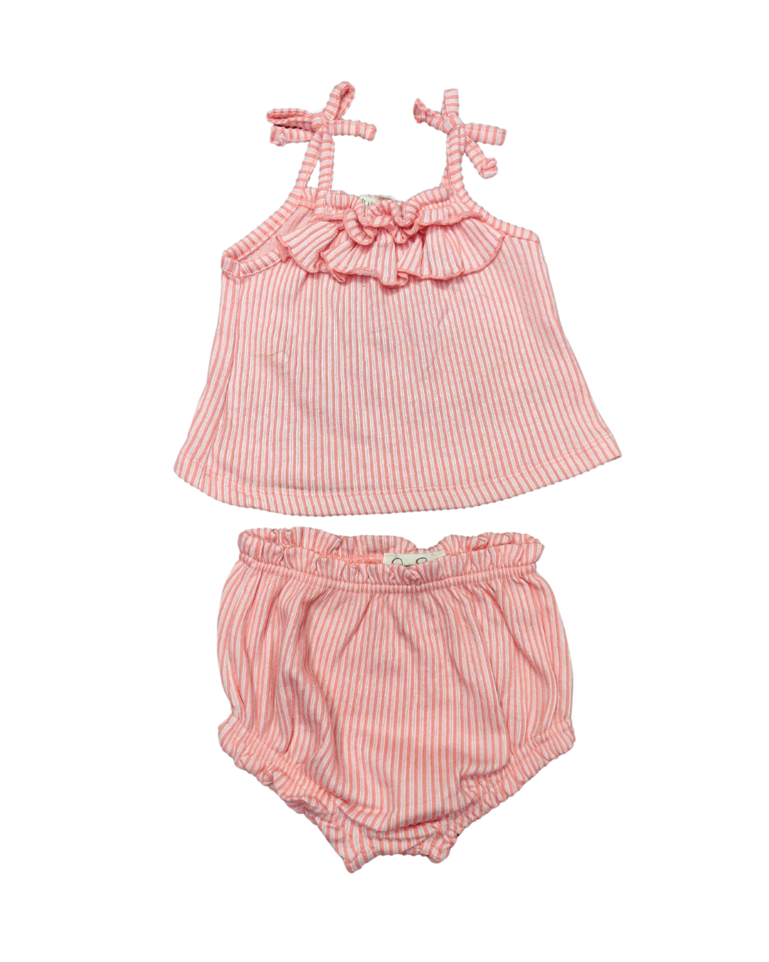 ( PEACH) Baby Girls Ruffled Sleeveless Top and Bloomer Set, Summer Casual Outfit