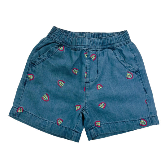 Embroidered Denim Shorts with Elastic Waist