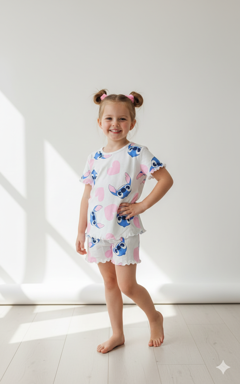 Girls Cute Cartoon Print Cotton T-Shirt & Shorts Set ( 2 pairs )