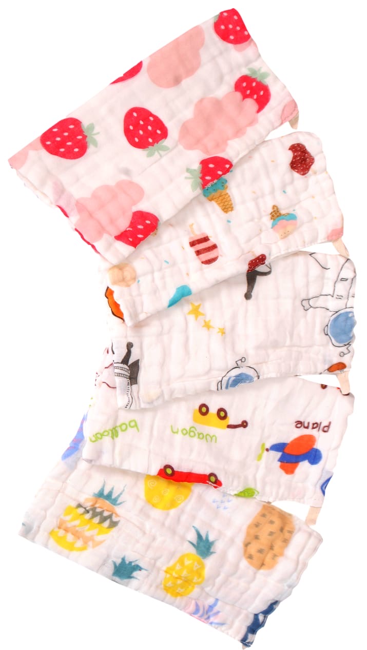 Soft Muslin Baby Kerchiefs – 6-Piece Printed Set