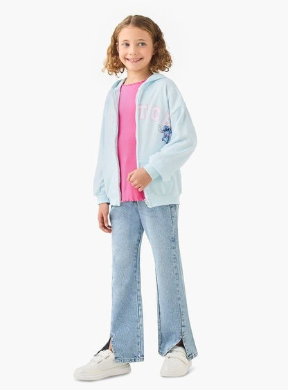Girls Pastel Blue Zip Hoodie – Soft Cotton Casual Jacket