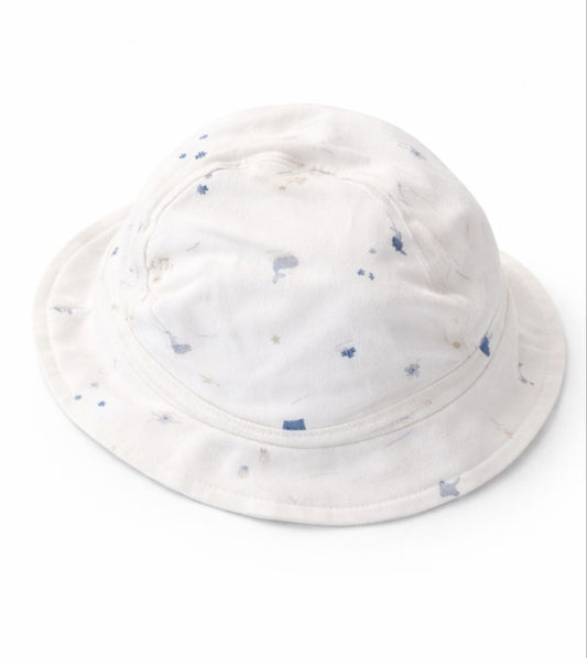Baby Muslin Cotton Sun Hat – Minimal Print Soft Bucket Hat (White)