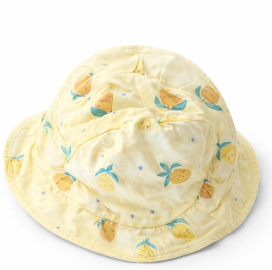 Baby Muslin Cotton Sun Hat – Soft Fruit Print Bucket Hat (Yellow)