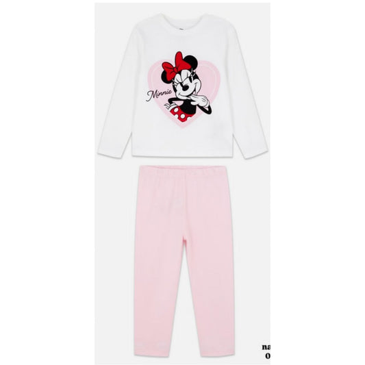 Girls Minnie Mouse Cotton Nightwear Set – White Top & Pink Pajamas