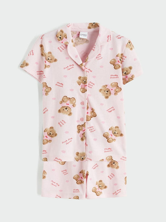 Teddy Dreams Baby Night Suit – Soft Pink Button Down Sleepwear