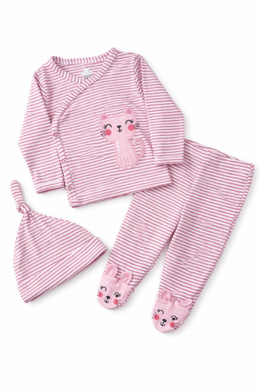 Baby Girl Pink Stripe 3-Piece Clothing Set (Top, Leggings & Cap)