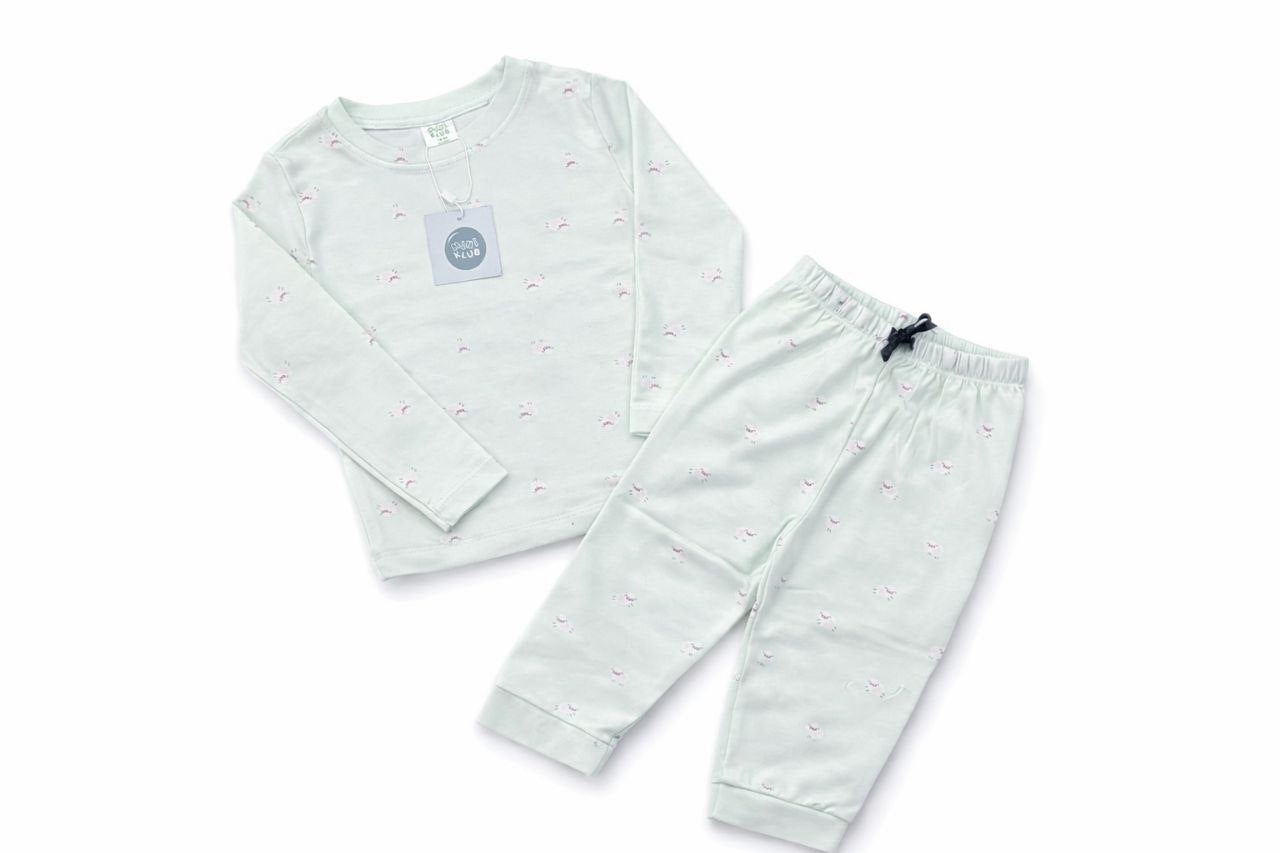 Kids Mint Green Cotton Nightwear Set – Full Sleeve Top & Pajamas