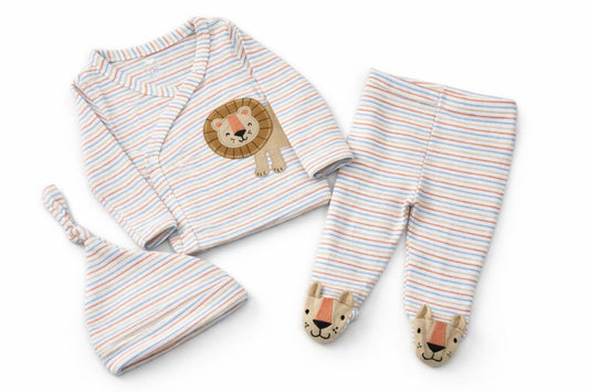 Baby Unisex Stripe 3-Piece Wrap Set with Lion Print