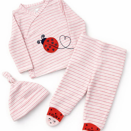 Baby Girl Pink Stripe 3-Piece Wrap Set with Ladybug Print