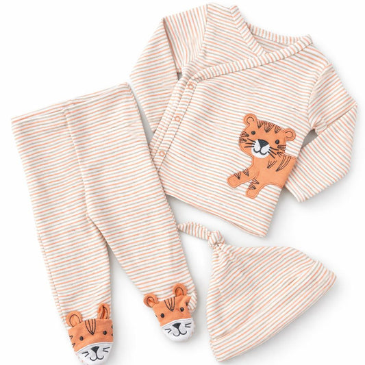 Baby Unisex Orange Stripe 3-Piece Wrap Set with Tiger Print
