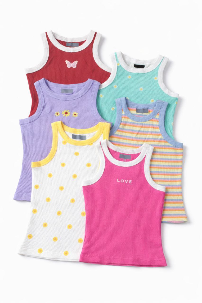 Kids Ribbed Cotton Tank Top Set – 3 Pc (Random Colors)