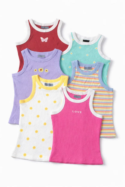 Kids Ribbed Cotton Tank Top Set – 3 Pc (Random Colors)