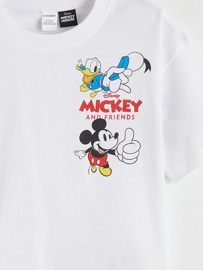 Disney Mickey & Friends Kids Co-ord Set – White Tee & Red Stripe Shorts