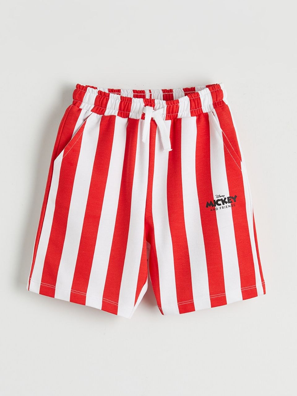 Disney Mickey & Friends Kids Co-ord Set – White Tee & Red Stripe Shorts