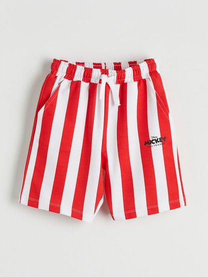 Disney Mickey & Friends Kids Co-ord Set – White Tee & Red Stripe Shorts