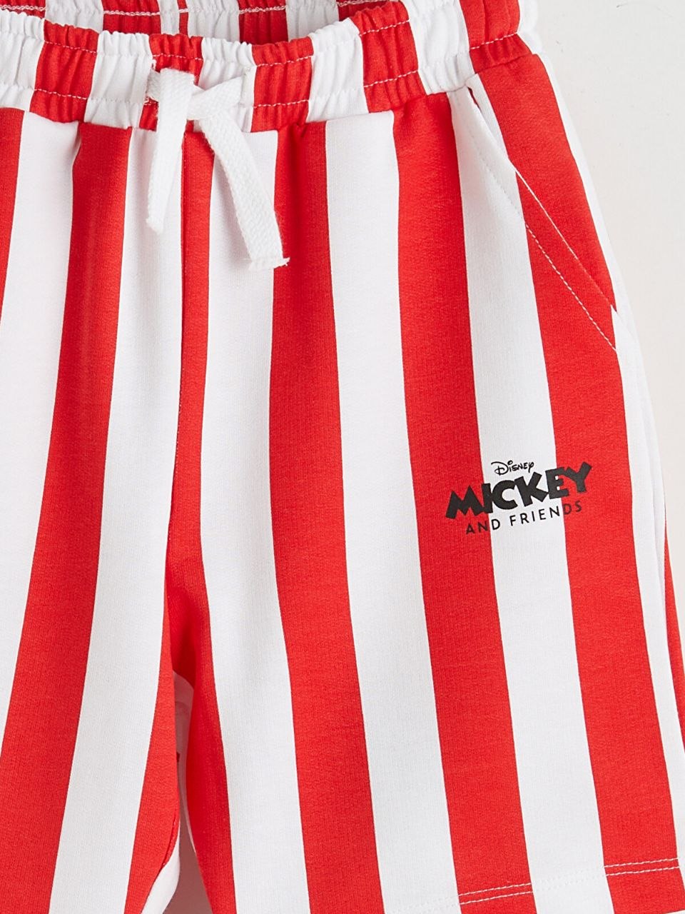 Disney Mickey & Friends Kids Co-ord Set – White Tee & Red Stripe Shorts