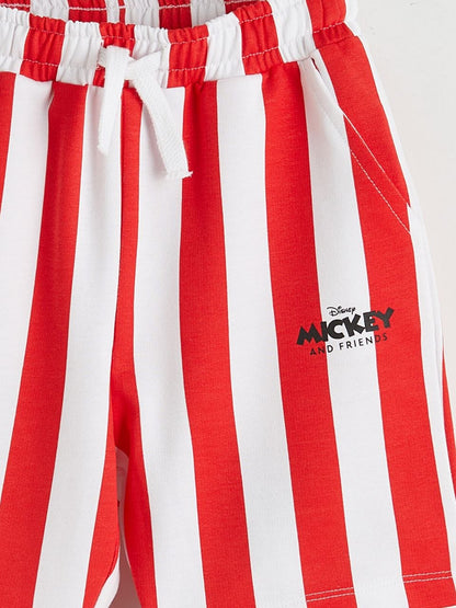 Disney Mickey & Friends Kids Co-ord Set – White Tee & Red Stripe Shorts