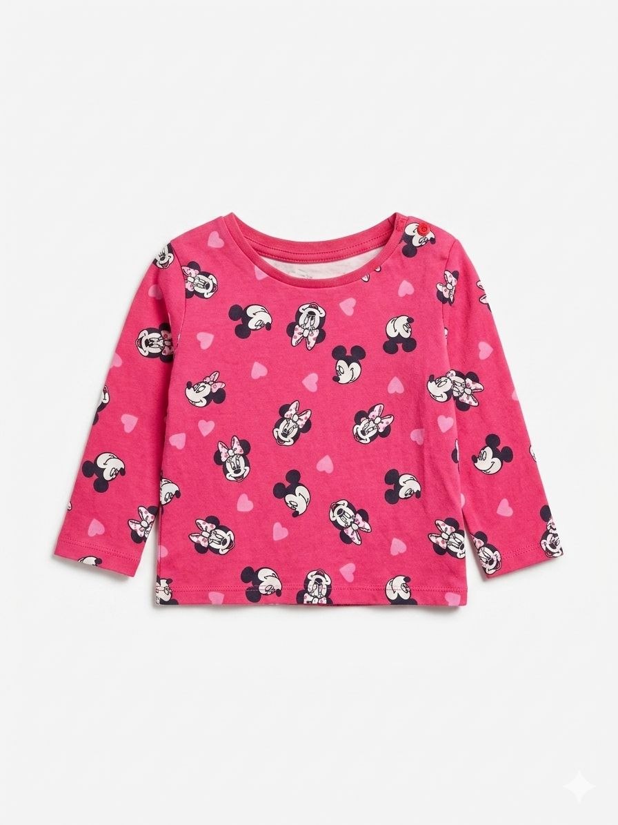 Disney Minnie Mouse Pink Printed Full Sleeve T-Shirt for Girls