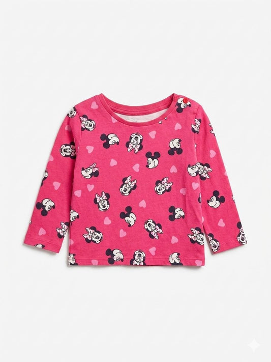Disney Minnie Mouse Pink Printed Full Sleeve T-Shirt for Girls