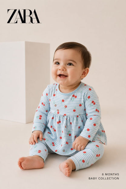 Frock - Leggings Blue Cherries Set