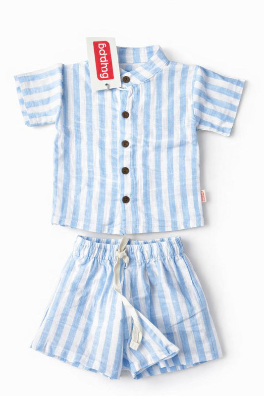 Kids Blue Stripe Shirt & Shorts Co-ord Set