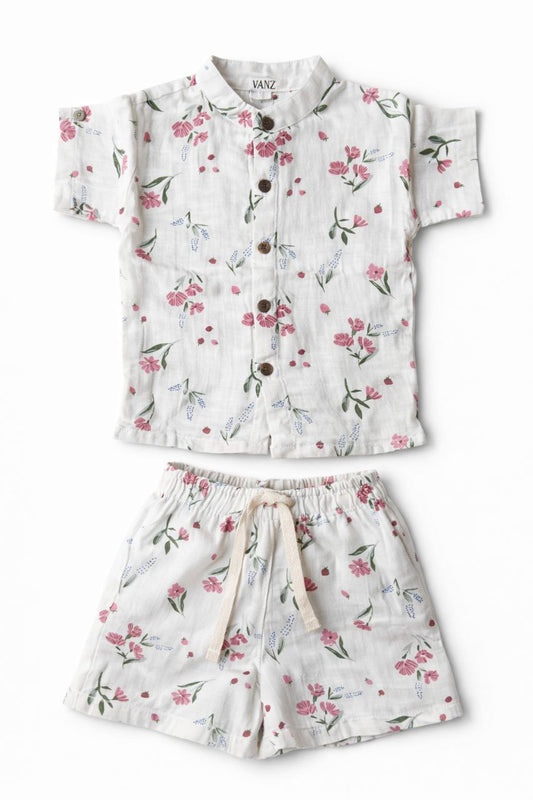 Kids Floral Summer Shirt & Shorts Co-ord Set – Cream