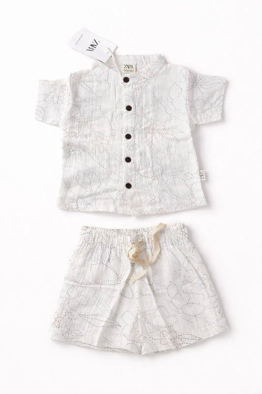Kids Floral Print Shirt & Shorts Co-ord Set – White