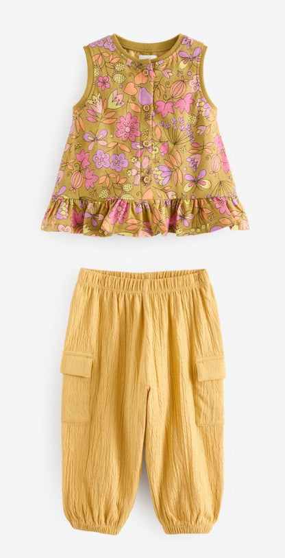 Yellow Sleeveless T-Shirt and Cargo Trousers Set