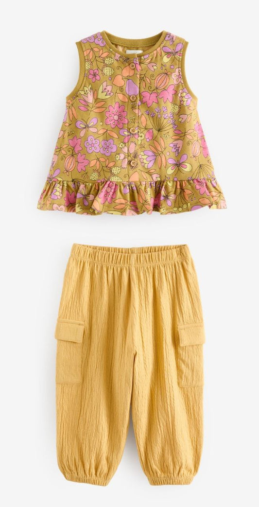 Yellow Sleeveless T-Shirt and Cargo Trousers Set