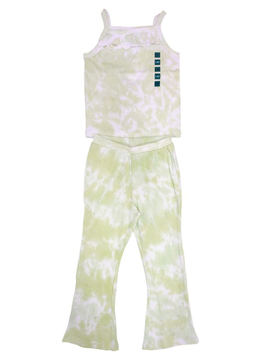 Pastel Sleeveless Ribbed T-Shirt and Flare Leggings Set ( green color )