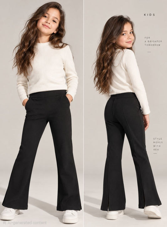 Girls Black Flared Pants – Trendy Wide-Leg Trousers | Stylish Kids Bottomwear