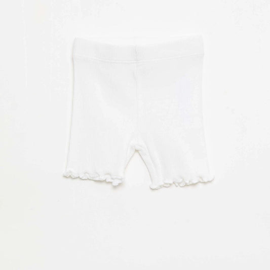 Girls White Ribbed Bike Shorts | Soft Stretch Everyday Shorts