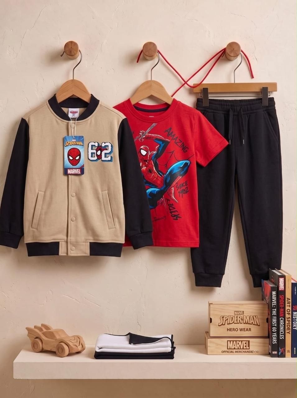 Boys Spider-Man 3-Piece Outfit Set – Jacket, T-Shirt & Joggers