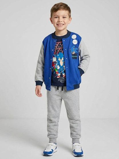 Boys Sonic Printed 3-Piece Tracksuit Set – Jacket, T-Shirt & Joggers