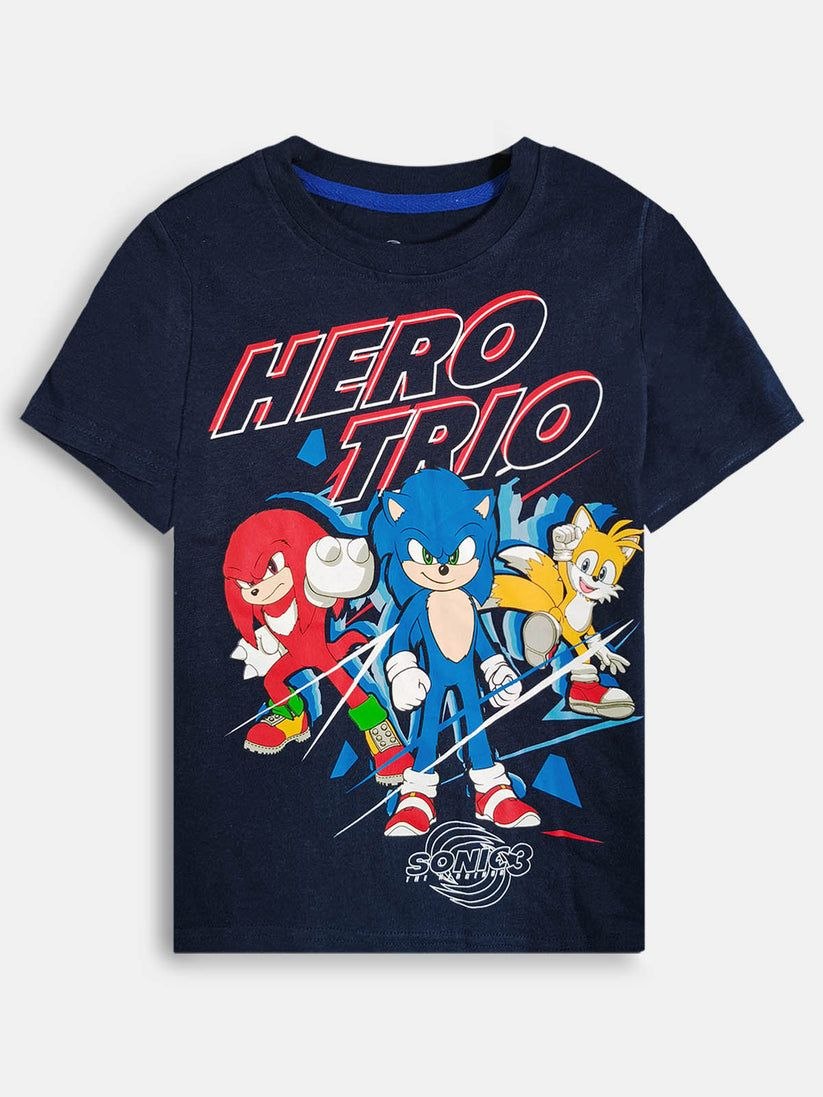 Boys Sonic Printed 3-Piece Tracksuit Set – Jacket, T-Shirt & Joggers
