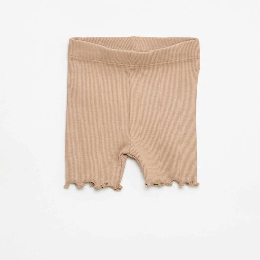 Girls Mocha Beige Ribbed Bike Shorts | Soft Stretch Everyday Shorts