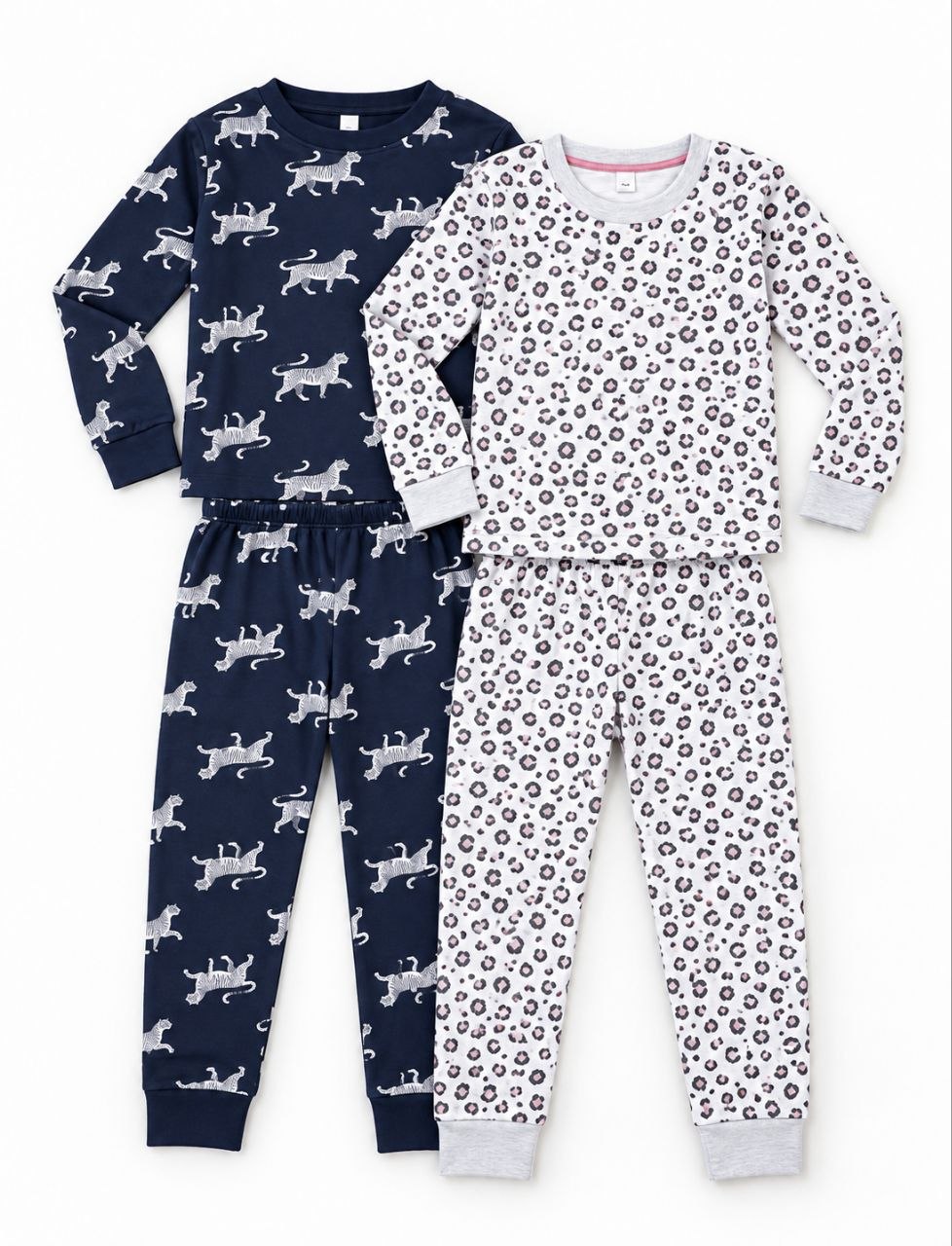 Kids Animal Print 2-Piece Night Suit Set – Tiger & Leopard Prints