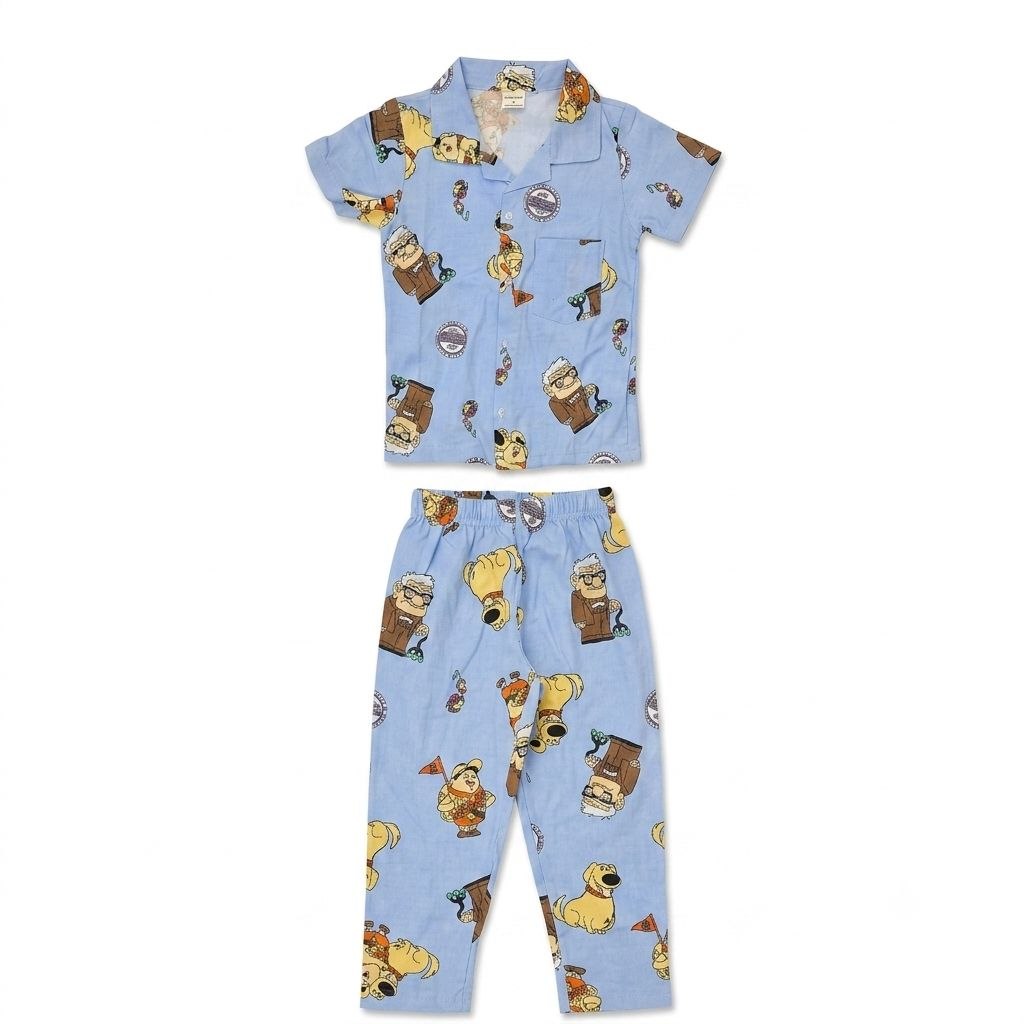 Boys Sky Blue Cartoon Print Co-Ord Set | Half Sleeve Shirt & Pants Set