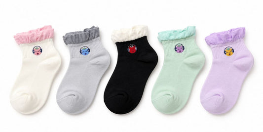 Girls’ Pastel Frill Ankle Socks – Set of 5