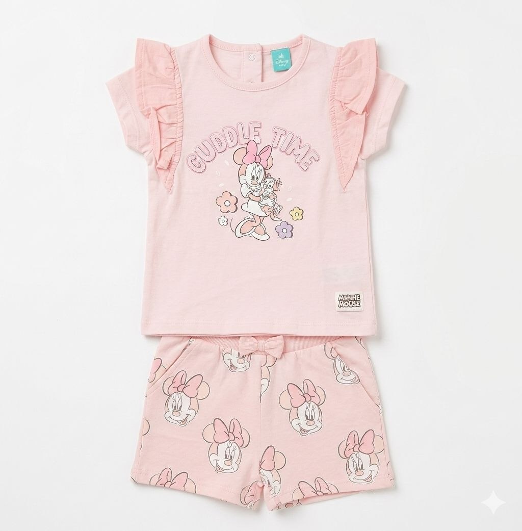 Girls “Cuddle Time” Minnie Mouse Pink T-Shirt & Shorts Set