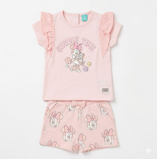 Girls “Cuddle Time” Minnie Mouse Pink T-Shirt & Shorts Set