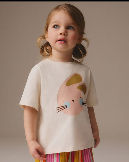 Baby Girls Cream Bunny Print T-Shirt