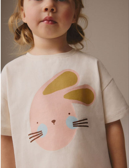 Baby Girls Cream Bunny Print T-Shirt