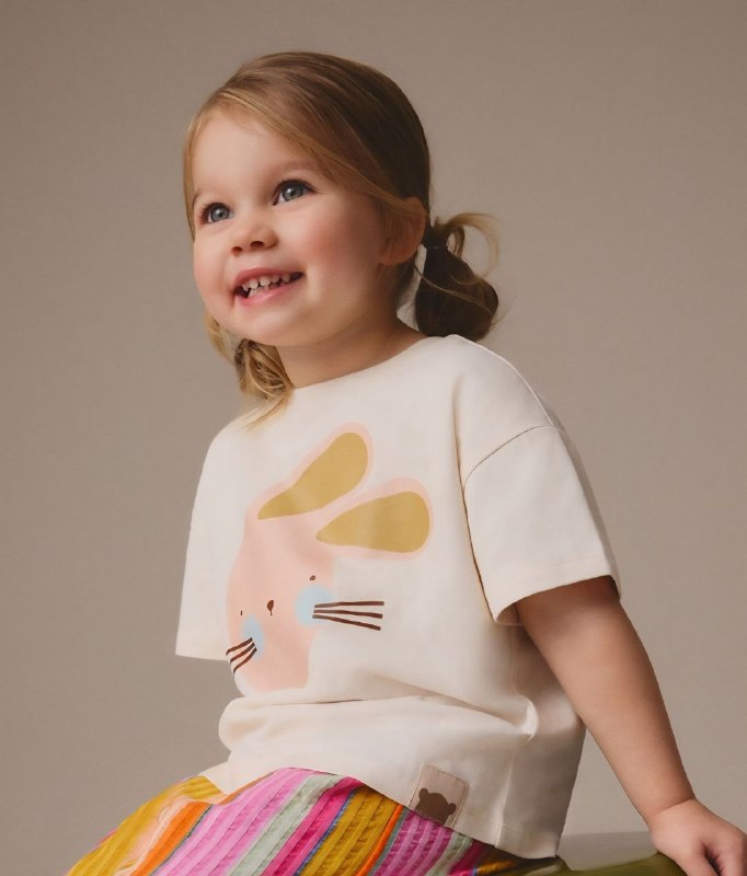 Baby Girls Cream Bunny Print T-Shirt