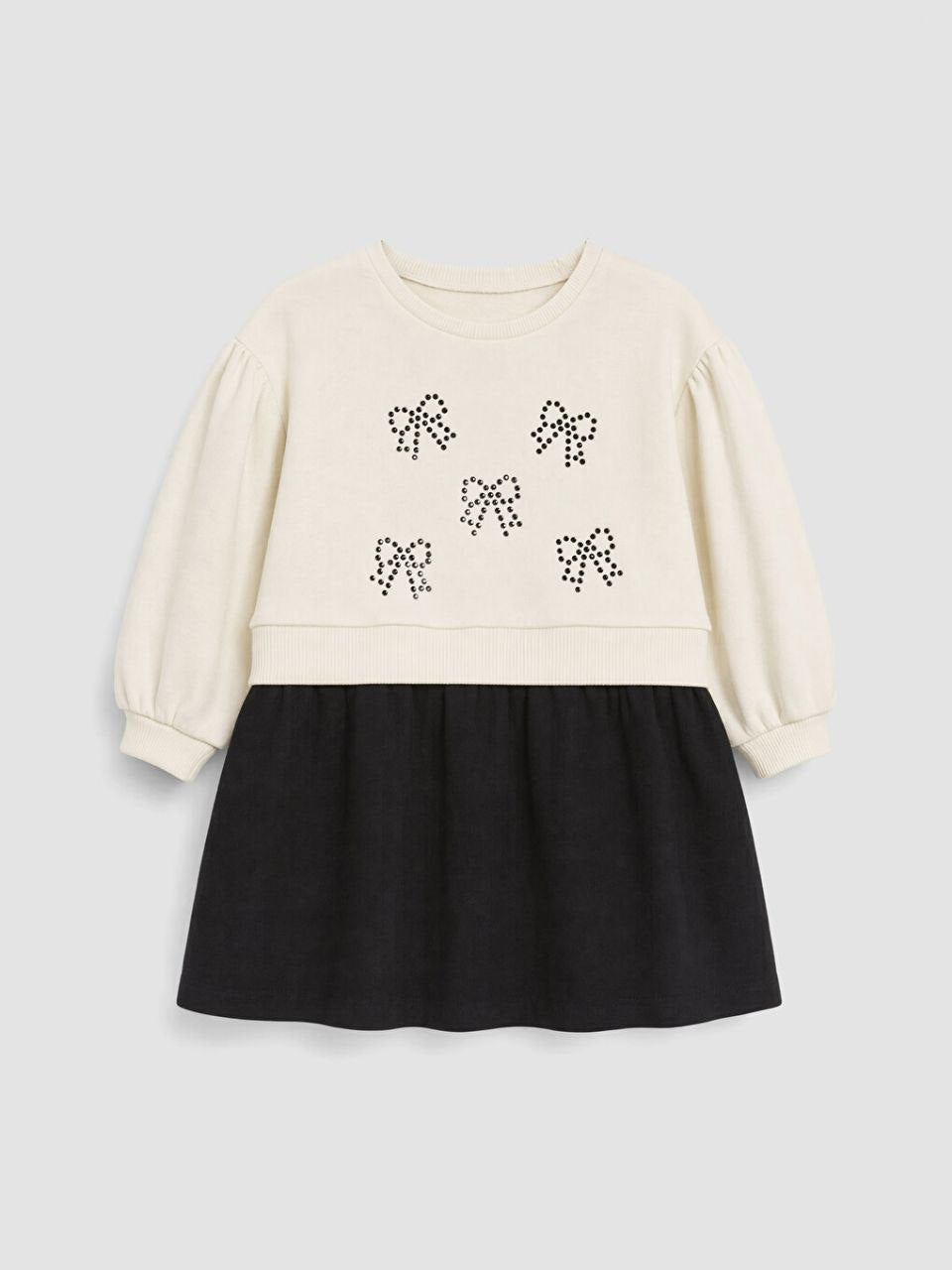 Girls Cream Bow Detail Sweatshirt & Black Skirt Set